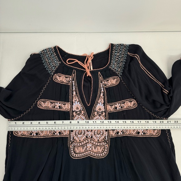 Free People Wind Willow Embroidered Peasant Boho Mini Tunic Dress Women’s SZ M - Picture 11 of 13